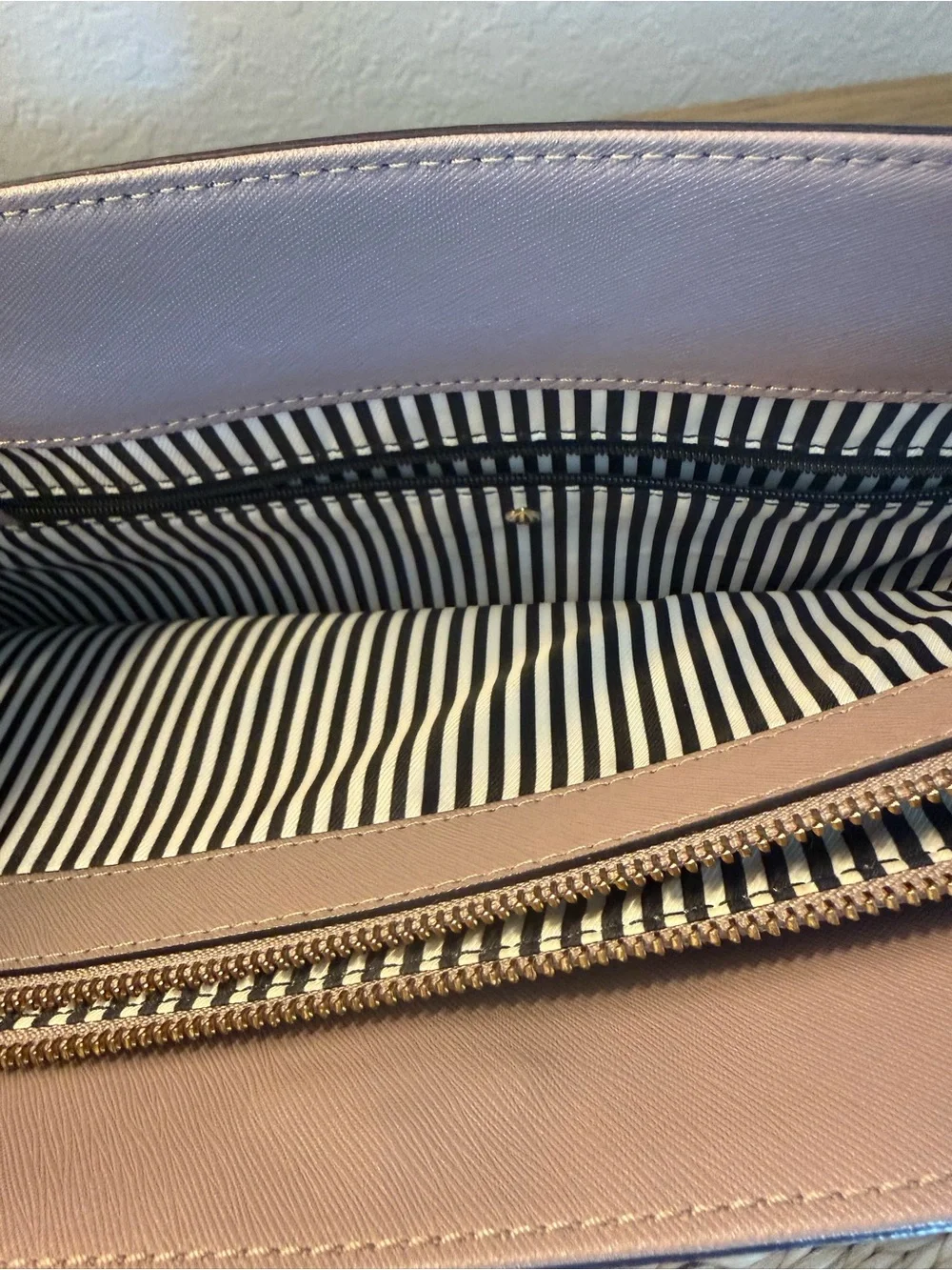 kate spade two-tone pebbled leather tote in blush and taupe